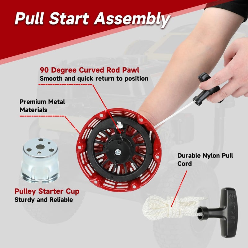 XIKOBY GX160 Pull Start Assembly Compatible with GX200 GX140 GX120 Recoil Starter 6.5HP 5.5HP 4.0HP Engine Parts Replacement 28400-Z4M-306ZB 27400-Z1T-702 28400-Z4M-306ZC with Pull Cord Rope - Image 2